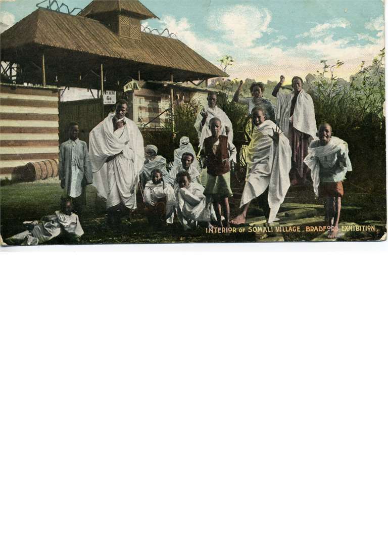 B10043M - HZNET - 1904 Bradford Exhibition - Interior of somali village  v